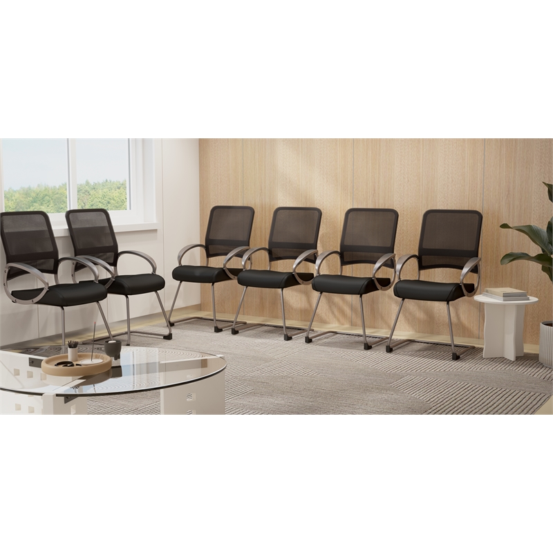 Scranton & Co Mesh Back LeatherPlus Guest Chair with Cantilever Base in Black