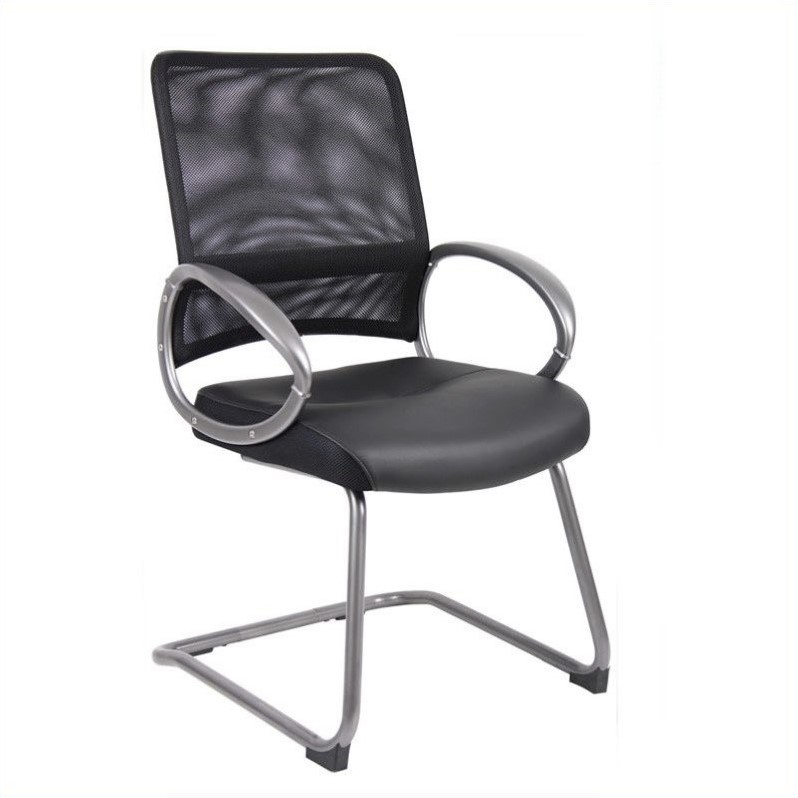 Scranton & Co Mesh Back LeatherPlus Guest Chair with Cantilever Base in Black