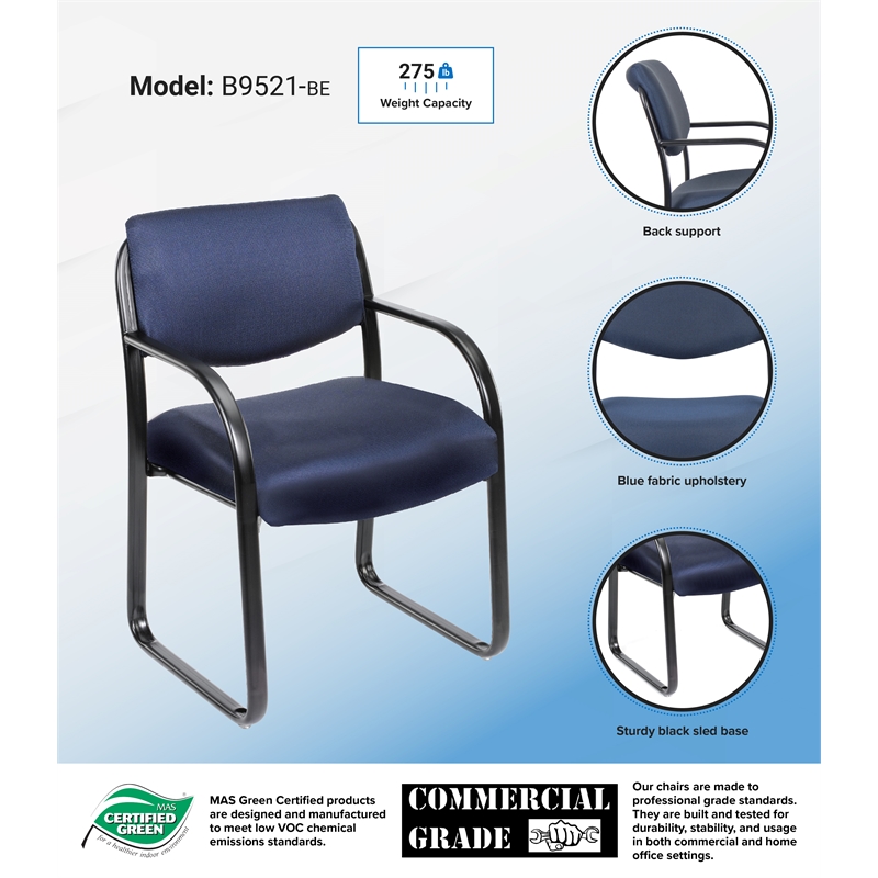 Scranton & Co Fabric Sled Base Guest Chair with Lumbar Support in Blue