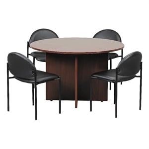 Scranton & Co 47&quotW Round Conference Table with 4 Stacking Chairs in Mahogany