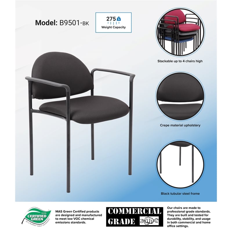 Scranton & Co Fabric Stackable Guest Chair with Waterfall Seat in Black