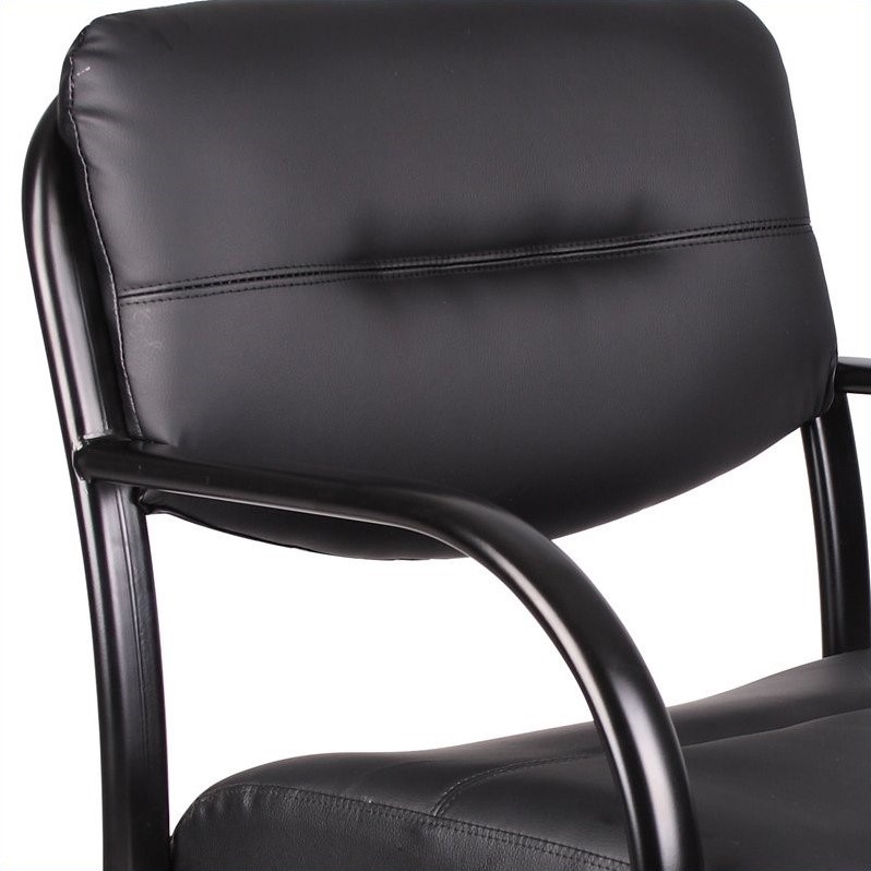 Scranton & Co LeatherPlus Guest Chair with Polished Steel Sled Base in Black