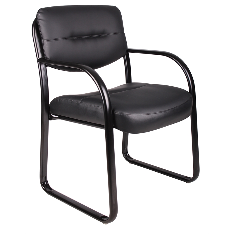 Scranton & Co LeatherPlus Guest Chair with Polished Steel Sled Base in Black