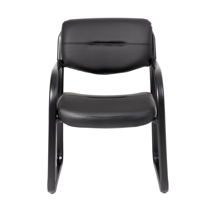 Scranton & Co LeatherPlus Guest Chair with Polished Steel Sled Base in Black