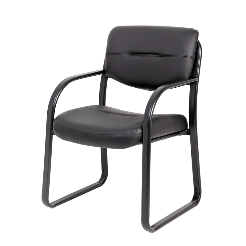 Scranton & Co LeatherPlus Guest Chair with Polished Steel Sled Base in Black