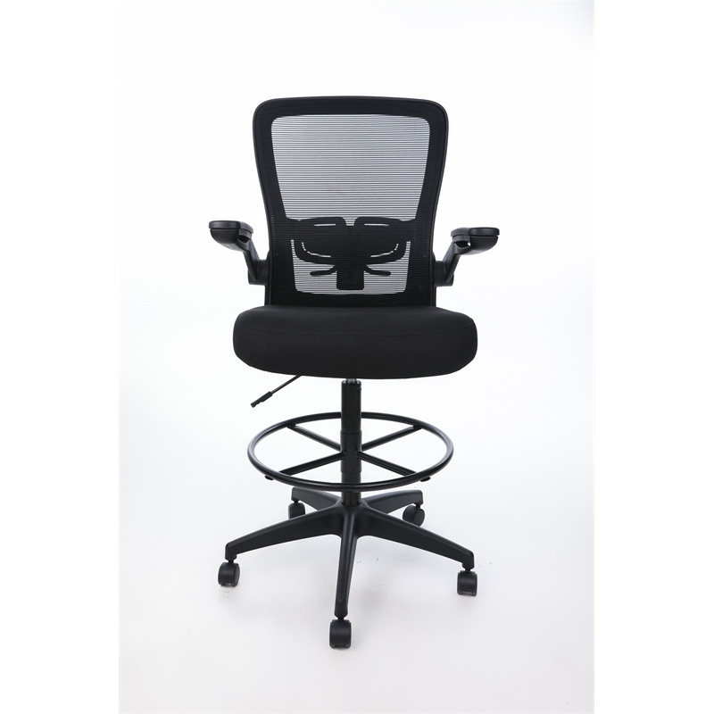 Scranton & Co Flip Arm Mesh Stool with Chrome Footring and Tilt in Black