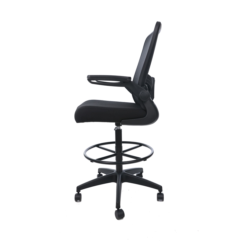 Scranton & Co Flip Arm Mesh Stool with Chrome Footring and Tilt in Black