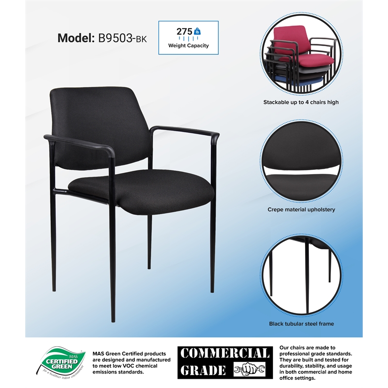 Scranton & Co Square Back Fabric Stackable Guest Chair with Arms in Black