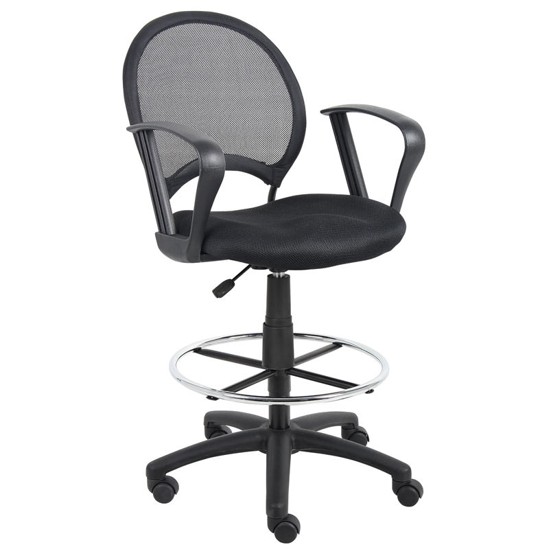 Scranton & Co Mesh Back Fabric Drafting Chair with Loop Arms & Footring in Black