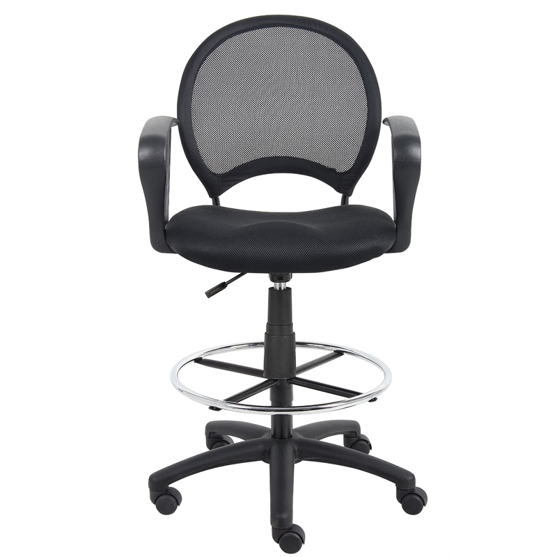 Scranton & Co Mesh Back Fabric Drafting Chair with Loop Arms & Footring in Black