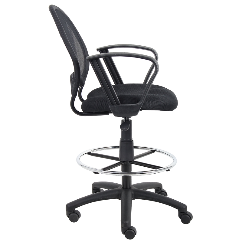 Scranton & Co Mesh Back Fabric Drafting Chair with Loop Arms & Footring in Black