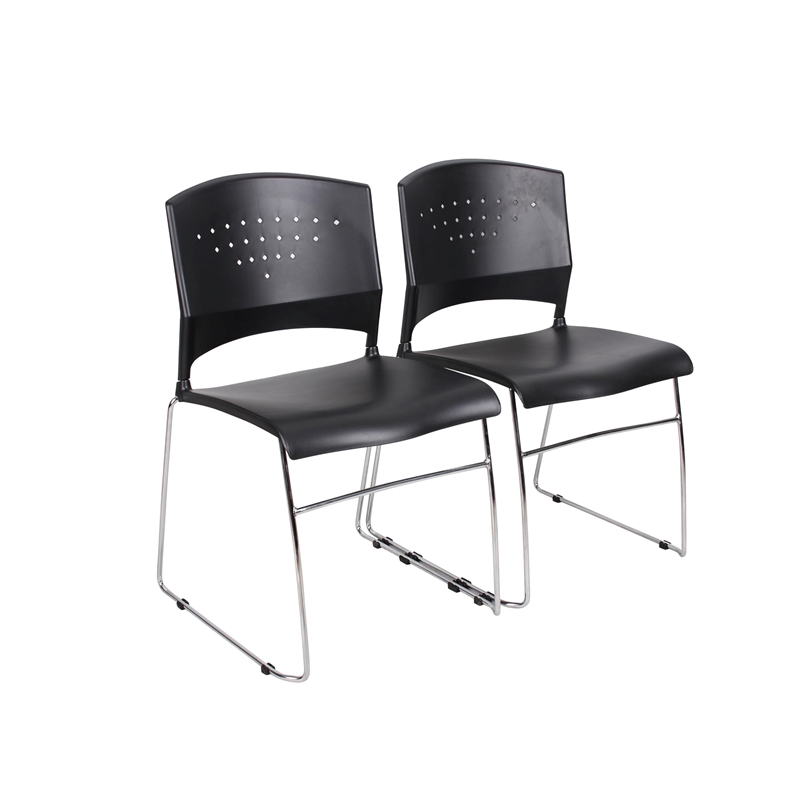 Scranton & Co Solid Chrome Frame Stacking Chair Set of 4 in Black