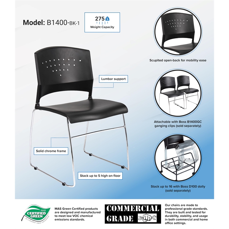 Scranton & Co Solid Chrome Frame Stacking Chair Set of 4 in Black