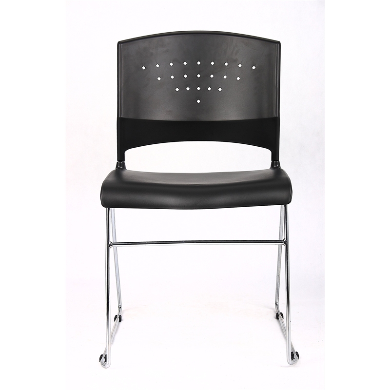 Scranton & Co Solid Chrome Frame Stacking Chair Set of 4 in Black