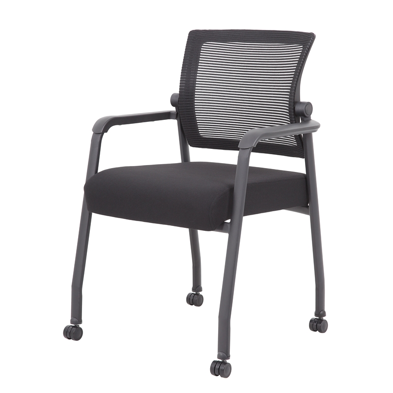 Scranton & Co Mesh Back Vinyl Guest Chair with Casters and Fixed Arms in Black