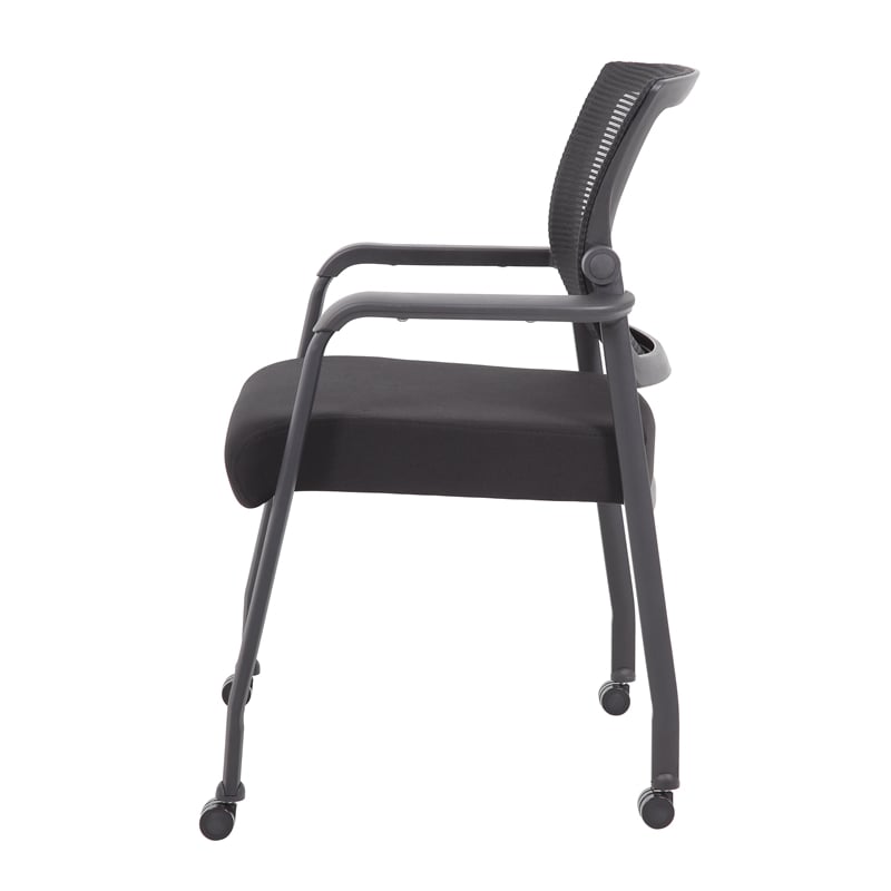 Scranton & Co Mesh Back Vinyl Guest Chair with Casters and Fixed Arms in Black