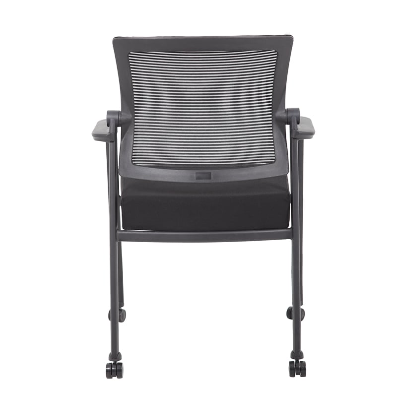 Scranton & Co Mesh Back Vinyl Guest Chair with Casters and Fixed Arms in Black