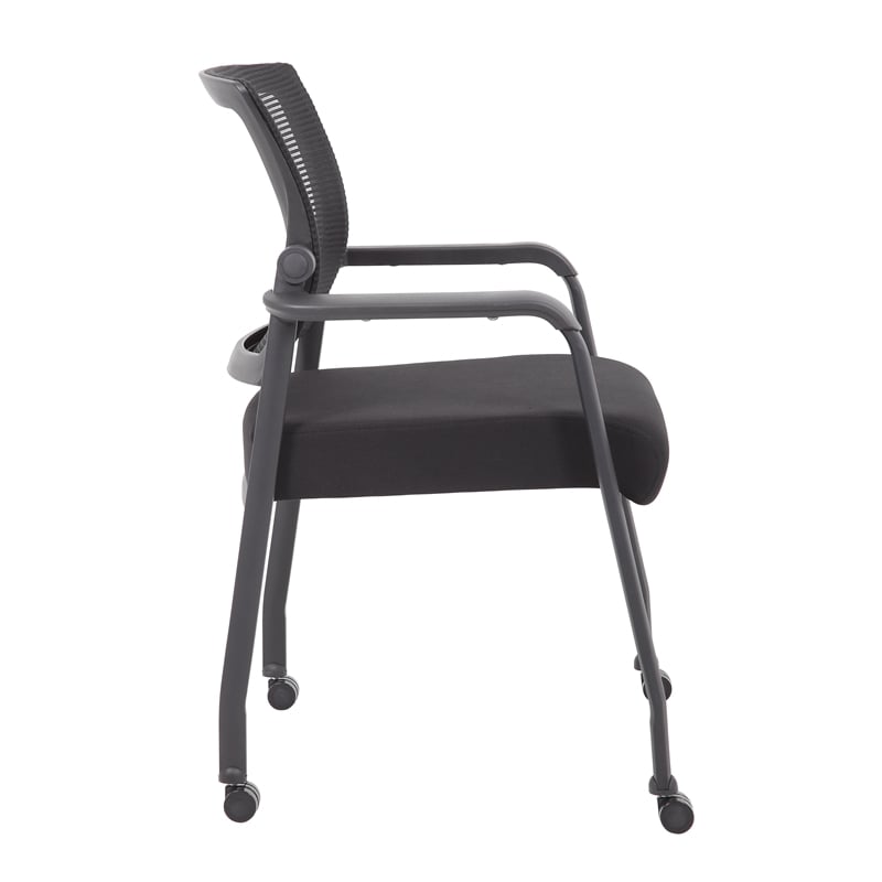 Scranton & Co Mesh Back Vinyl Guest Chair with Casters and Fixed Arms in Black