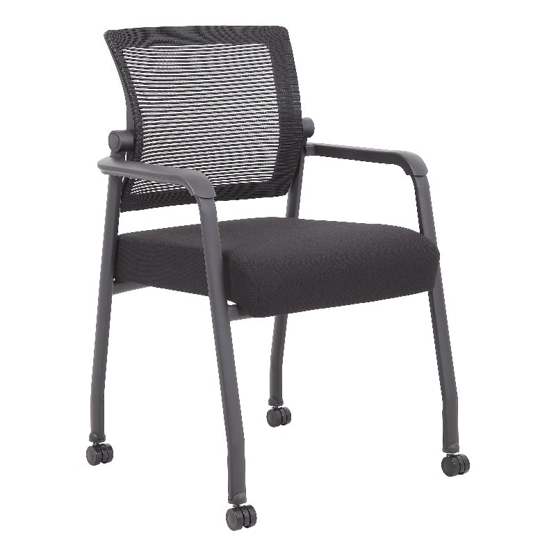 Scranton & Co Mesh Back Vinyl Guest Chair with Casters and Fixed Arms in Black