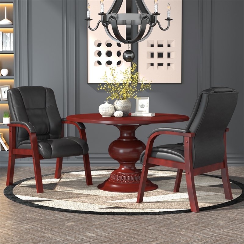 Scranton & Co Mid Back CaressoftPlus Guest Chair with Cherry Wood Finish