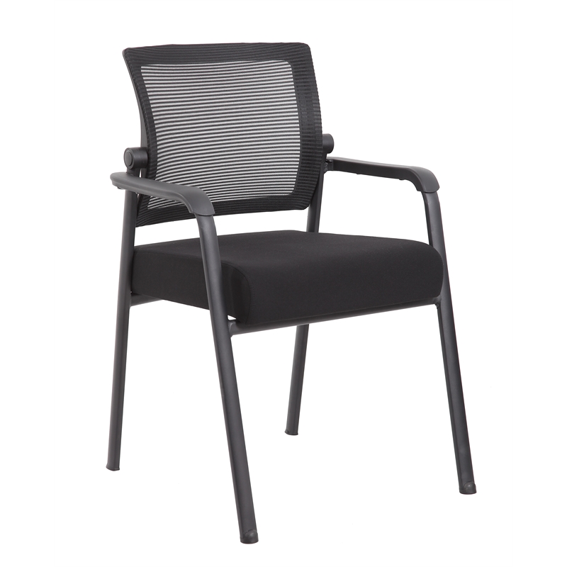 Scranton & Co Mesh Back Fabric Guest Chair with Steel Legs in Black