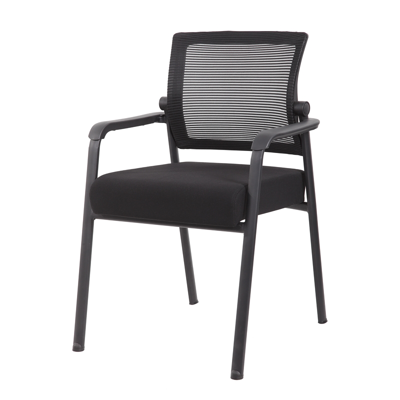 Scranton & Co Mesh Back Fabric Guest Chair with Steel Legs in Black