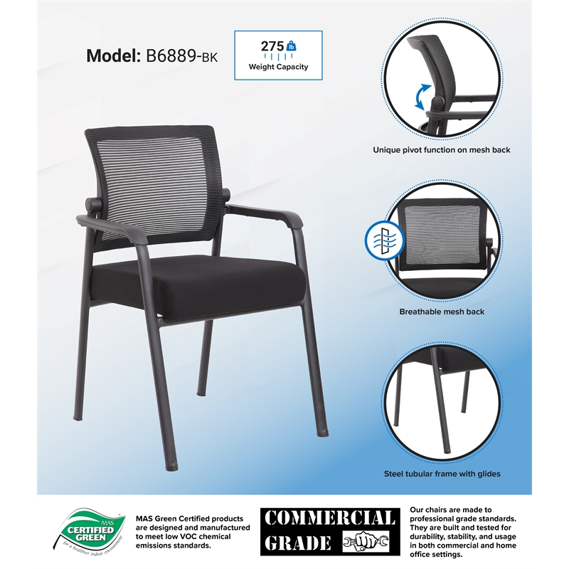 Scranton & Co Mesh Back Fabric Guest Chair with Steel Legs in Black