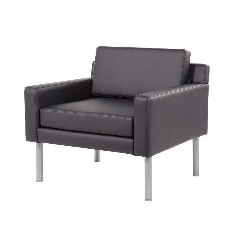 Scranton & Co Vinyl Lounge Chair with Brushed Nickel Legs in Black