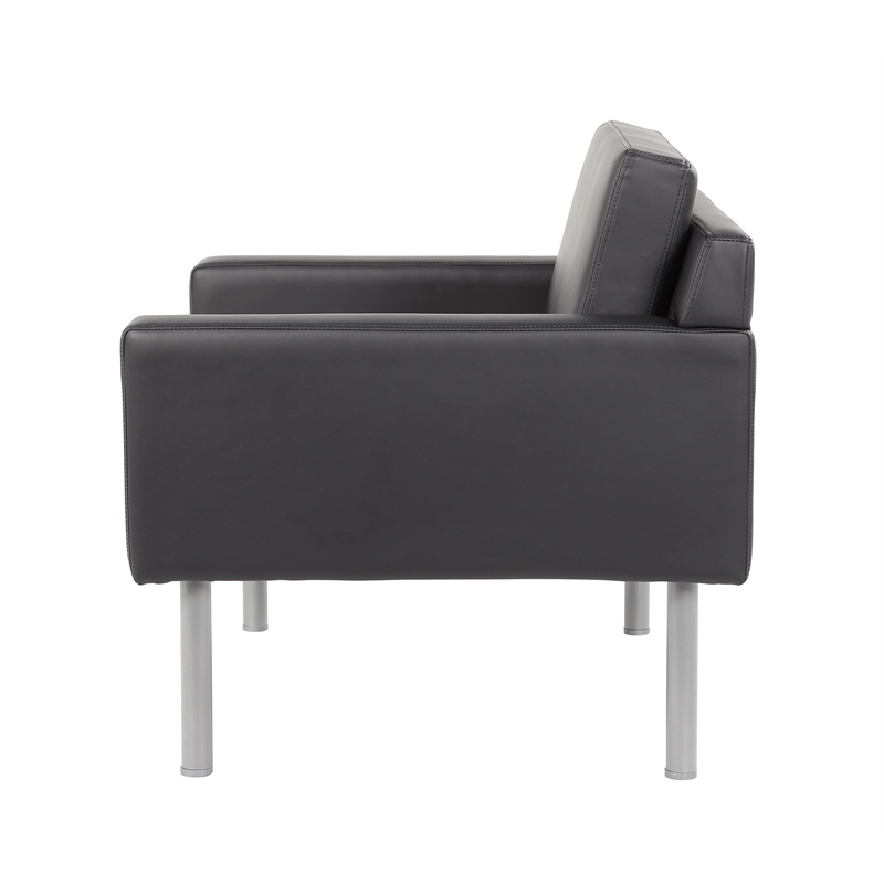 Scranton & Co Vinyl Lounge Chair with Brushed Nickel Legs in Black