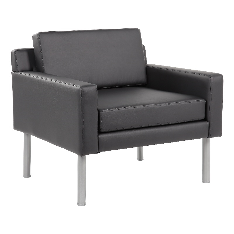 Scranton & Co Vinyl Lounge Chair with Brushed Nickel Legs in Black