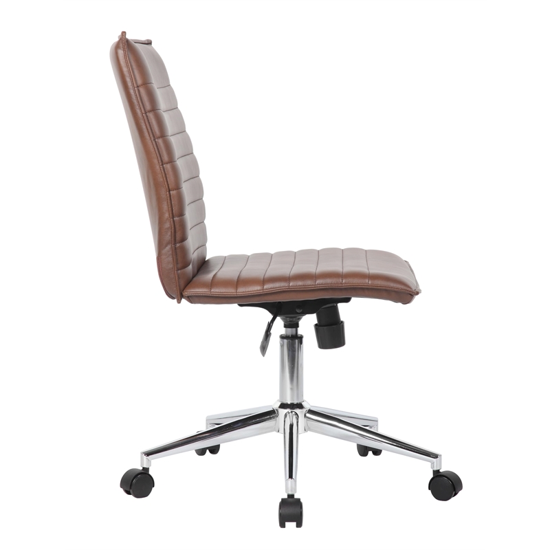 Scranton & Co Ribbed Vinyl Armless Task Chair with Chrome Base in Brown