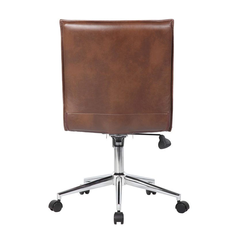 Scranton & Co Ribbed Vinyl Armless Task Chair with Chrome Base in Brown