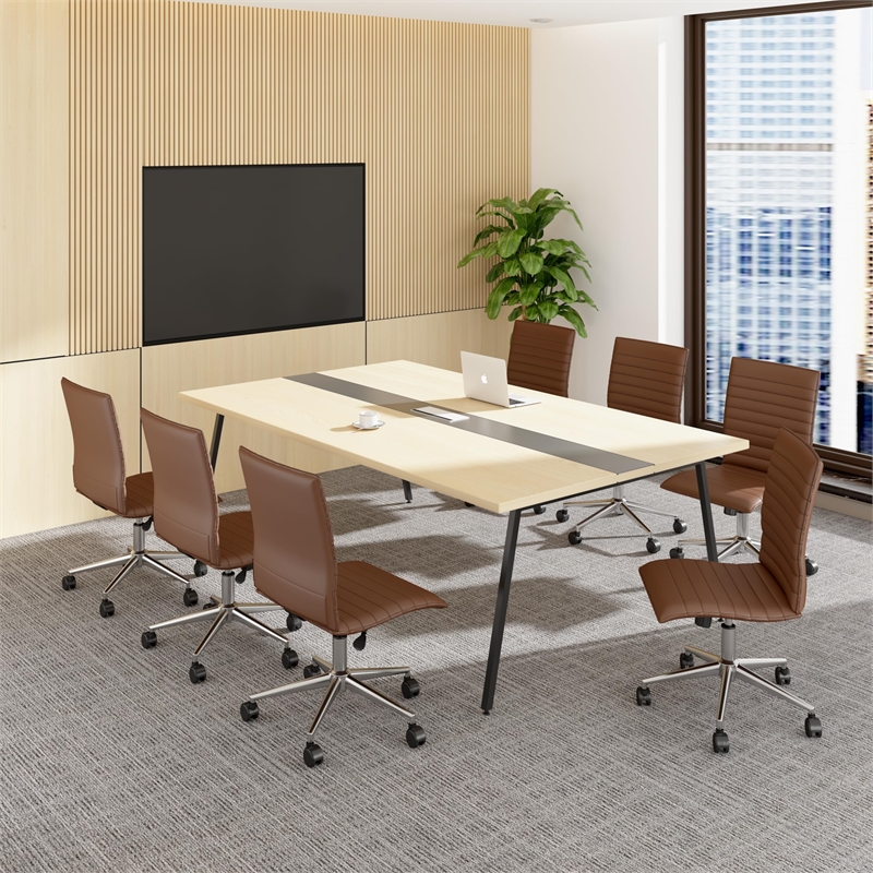 Scranton & Co Ribbed Vinyl Armless Task Chair with Chrome Base in Brown