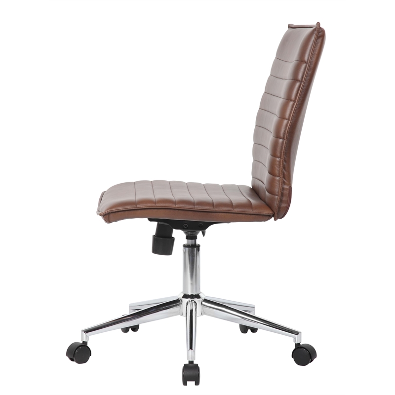 Scranton & Co Ribbed Vinyl Armless Task Chair with Chrome Base in Brown