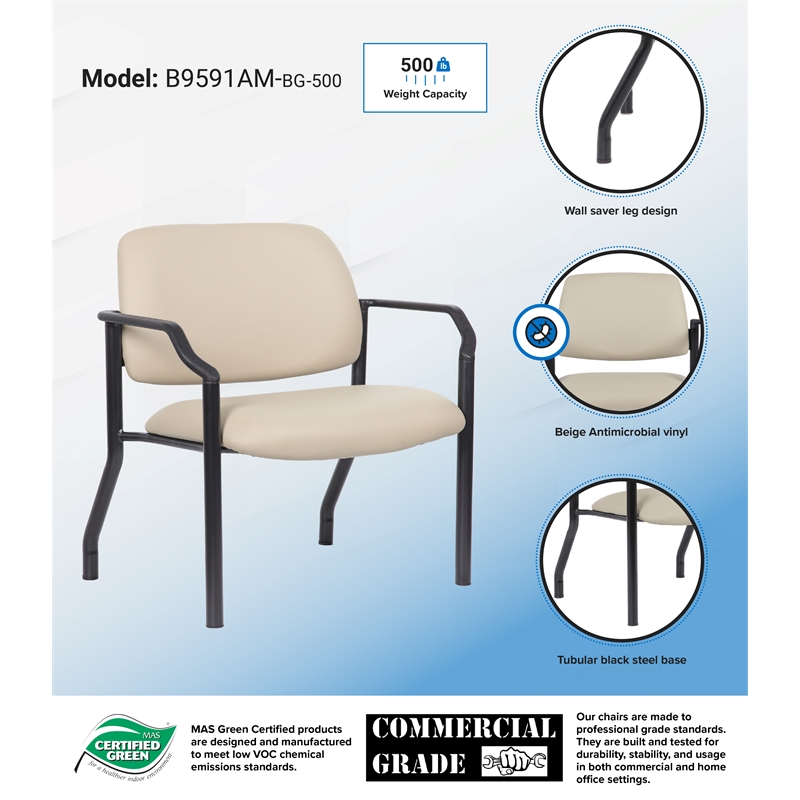 Scranton & Co Vinyl Guest Armchair with 500 lb. Weight Capacity in Beige