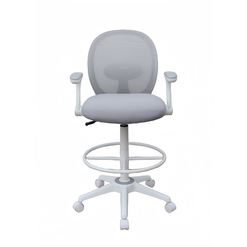 Scranton & Co Mesh Stool with Flip Arms and White Footring in Gray and White