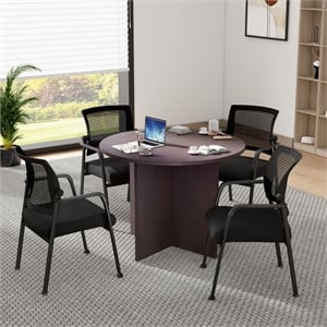 Scranton & Co 42&quotW Round Conference Table with 4 Guest Chairs in Mocha