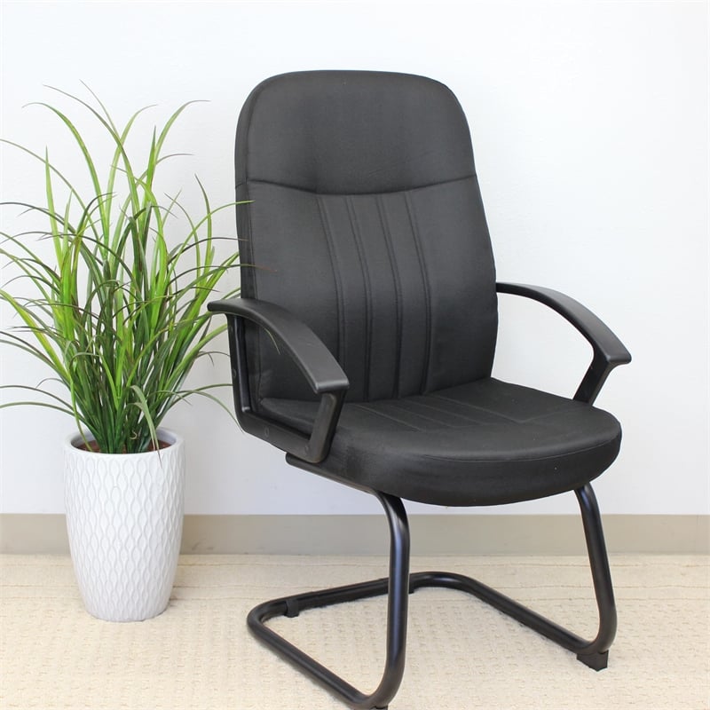 Scranton & Co Mid-Back Fabric Guest Chair with Lumbar Support in Black
