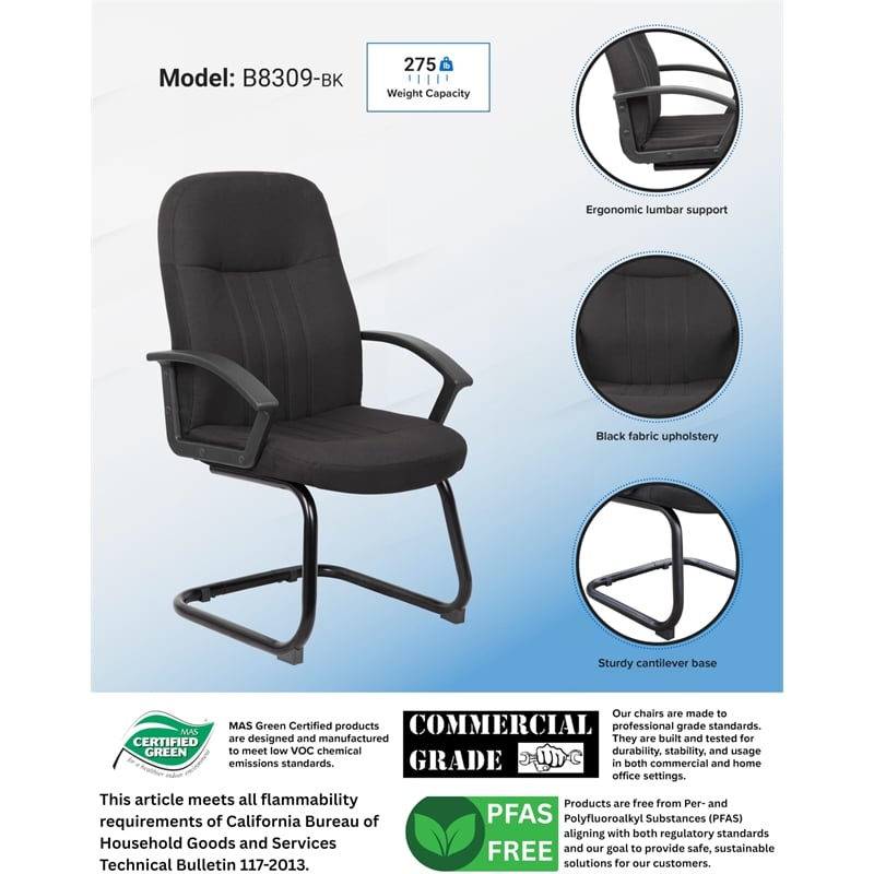 Scranton & Co Mid-Back Fabric Guest Chair with Lumbar Support in Black