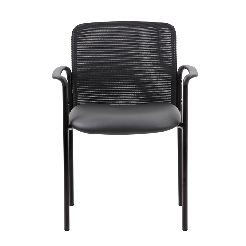 Scranton & Co Stackable Mesh Back Vinyl Guest Chair with Arms in Black
