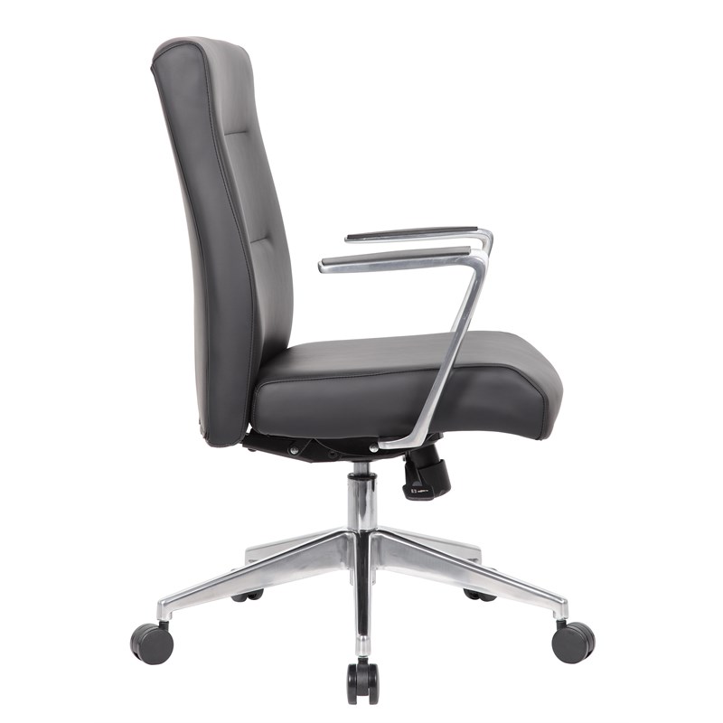 Scranton & Co Vinyl Conference Chair with Aluminum Base & Synchro-Tilt in Black