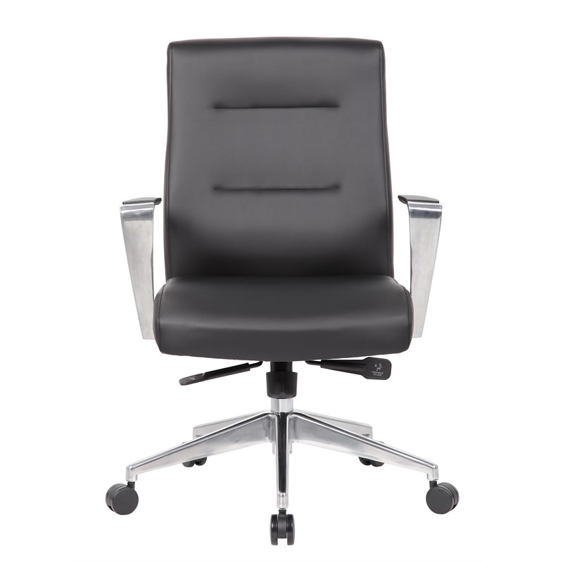 Scranton & Co Vinyl Conference Chair with Aluminum Base & Synchro-Tilt in Black