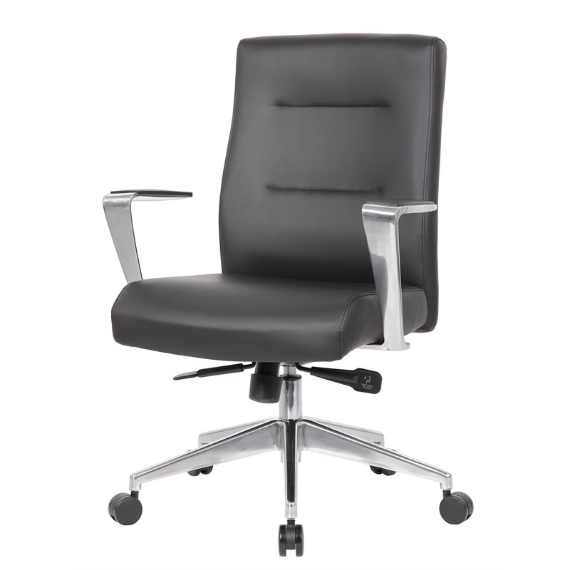 Scranton & Co Vinyl Conference Chair with Aluminum Base & Synchro-Tilt in Black