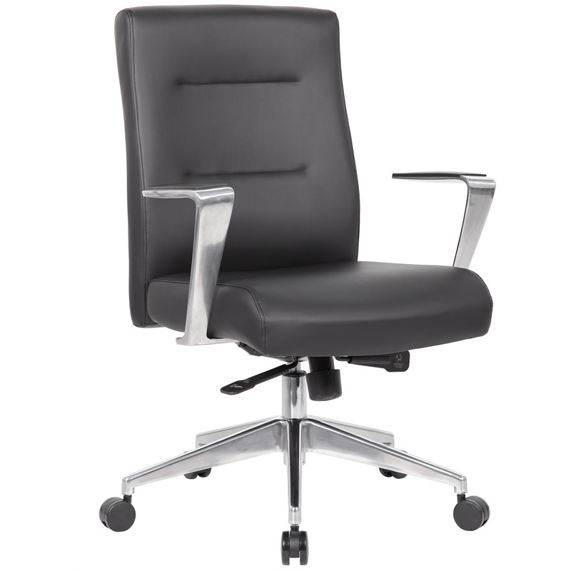 Scranton & Co Vinyl Conference Chair with Aluminum Base & Synchro-Tilt in Black