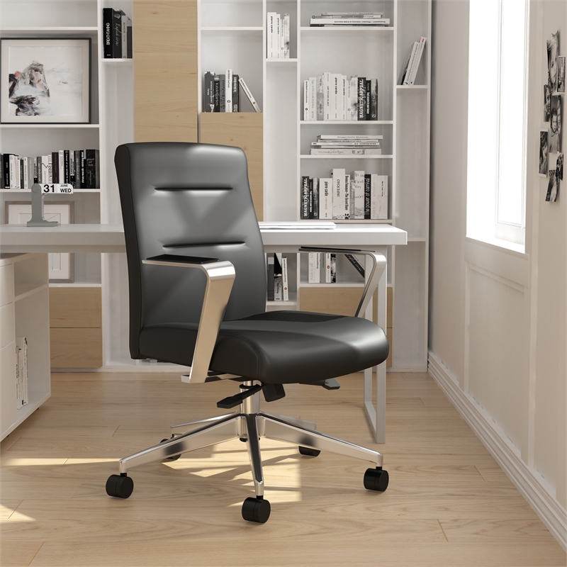 Scranton & Co Vinyl Conference Chair with Aluminum Base & Synchro-Tilt in Black