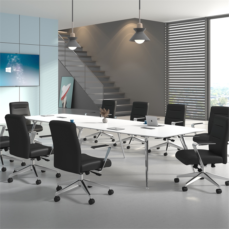 Scranton & Co Vinyl Conference Chair with Aluminum Base & Synchro-Tilt in Black