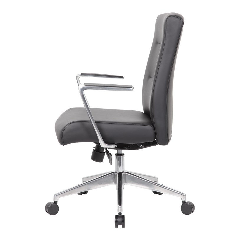 Scranton & Co Vinyl Conference Chair with Aluminum Base & Synchro-Tilt in Black