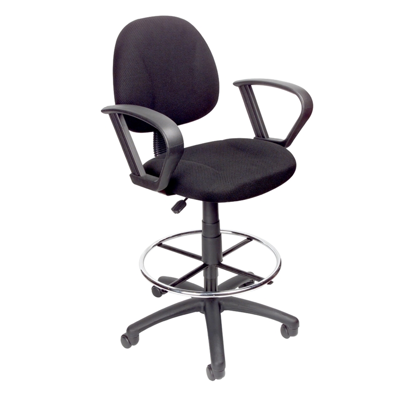 Scranton & Co Contoured Fabric Drafting Stool with Loop Arms in Black