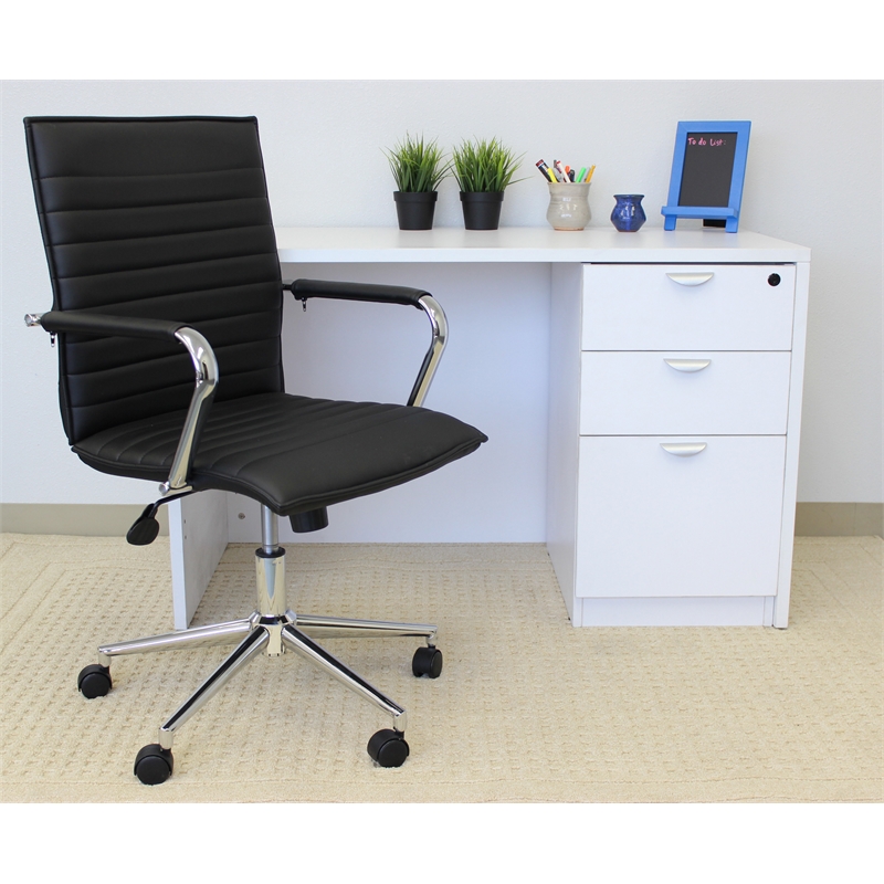 Scranton & Co Ribbed Back Vinyl Desk Chair with Chrome Arms and Base in Black