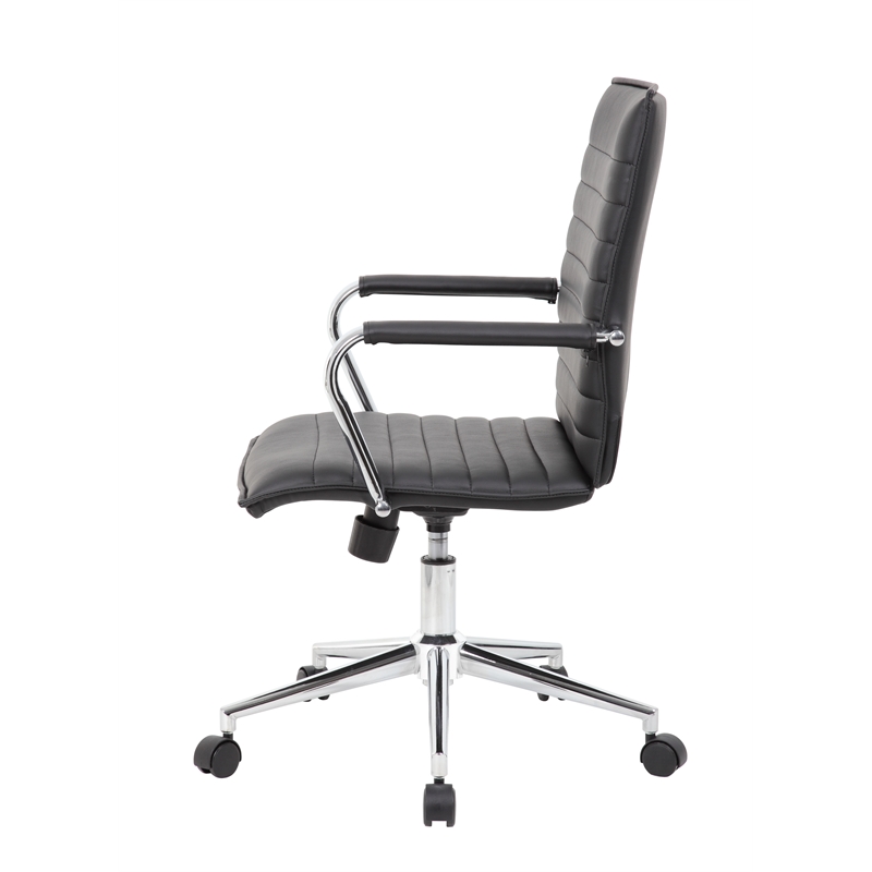 Scranton & Co Ribbed Back Vinyl Desk Chair with Chrome Arms and Base in Black